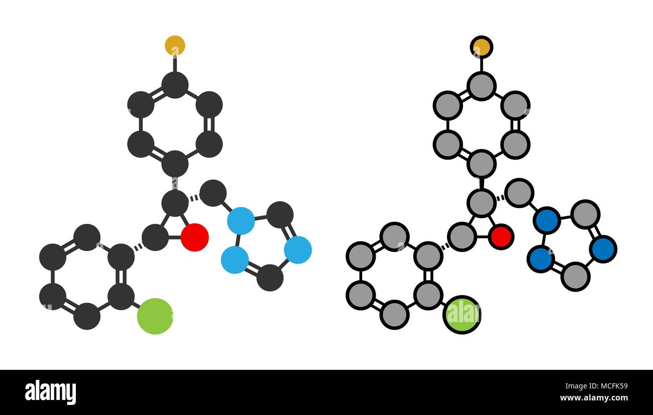 Epoxiconazole pesticide molecule. Stylized 2D renderings. Stock Vector