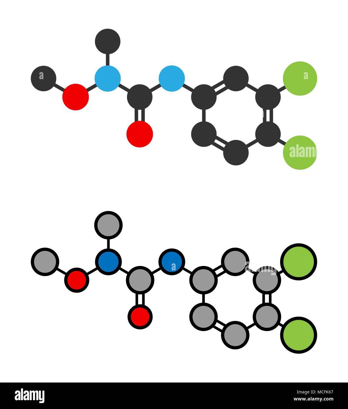 Linuron herbicide molecule. Stylized 2D renderings. Stock Vector