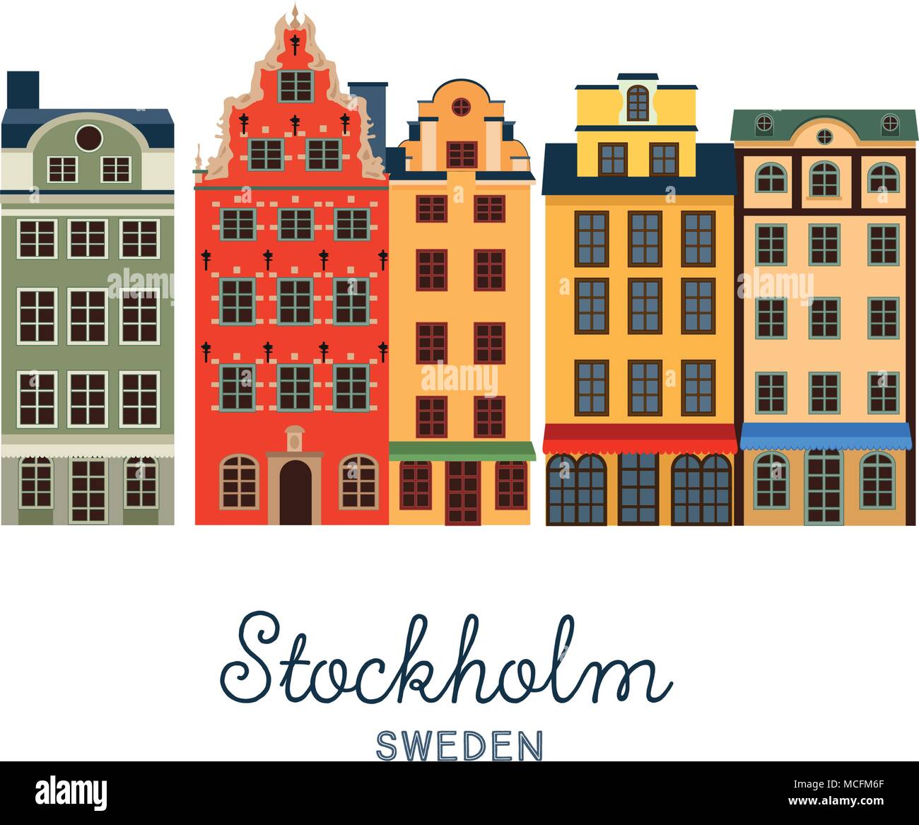 Gamla stan - Old Town of Stockholm, capital of Sweden. Vector illustration Stock Vector