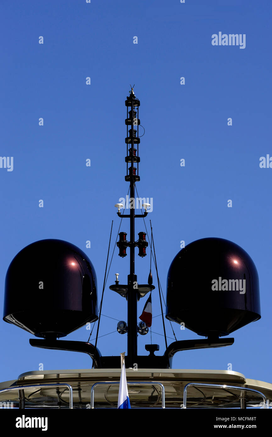YACHTS AND SUPER YACHTS ANTENNA MAST SATELLITES DOMES BOATS RADARS