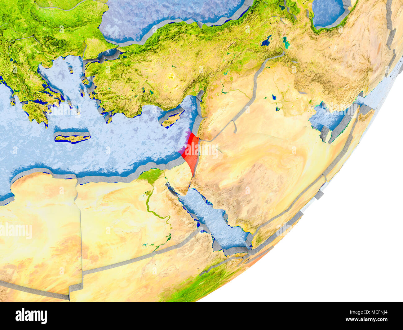 3D render of Israel on political globe with embossed countries with ...