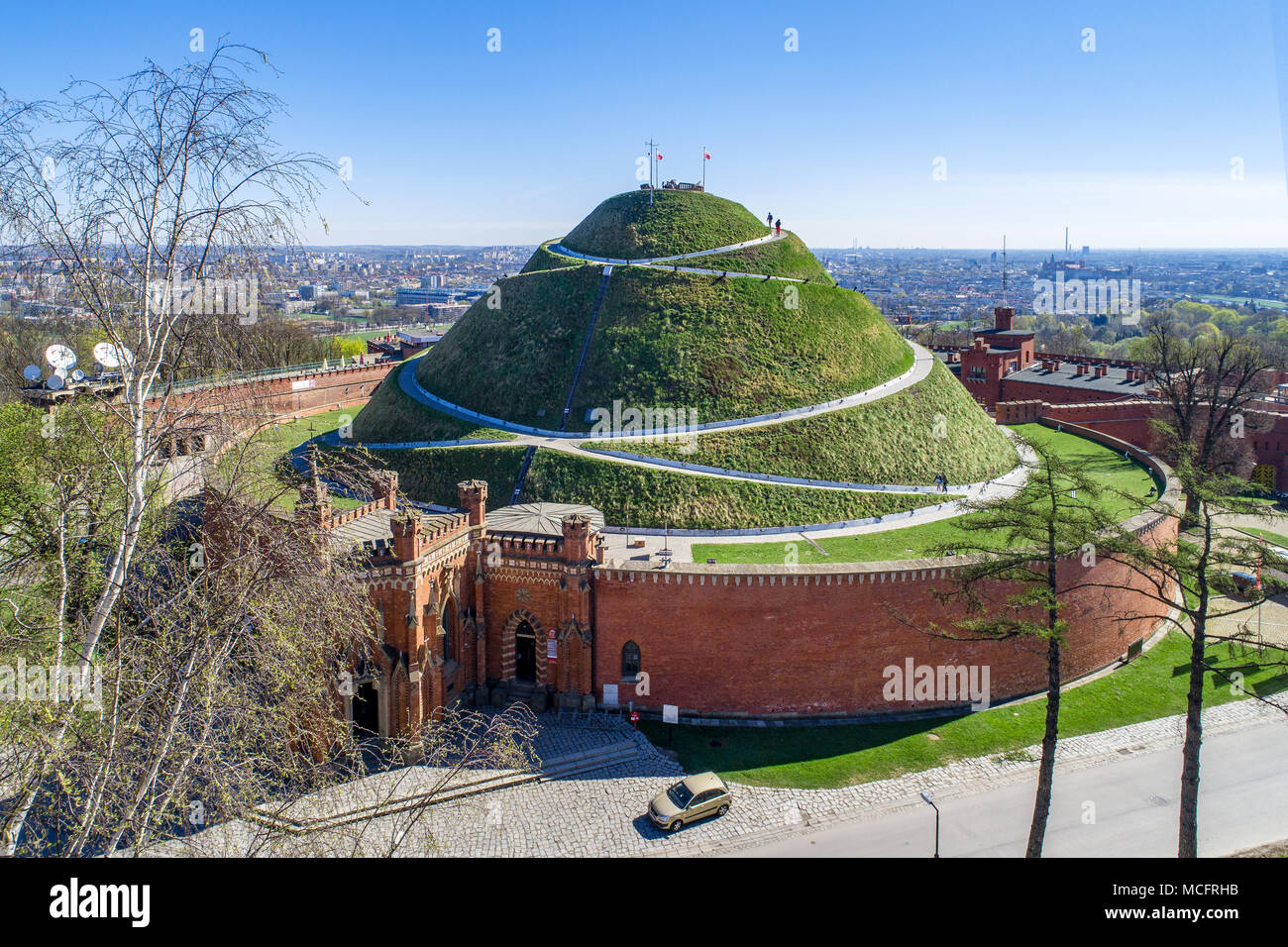 Kosciuszko Mound (Kopiec Kościuszki). Krakow landmark, Poland. Erected in 1823 to commemorate Tadeusz Kosciuszko. Surrounded by a citadel built by A Stock Photo