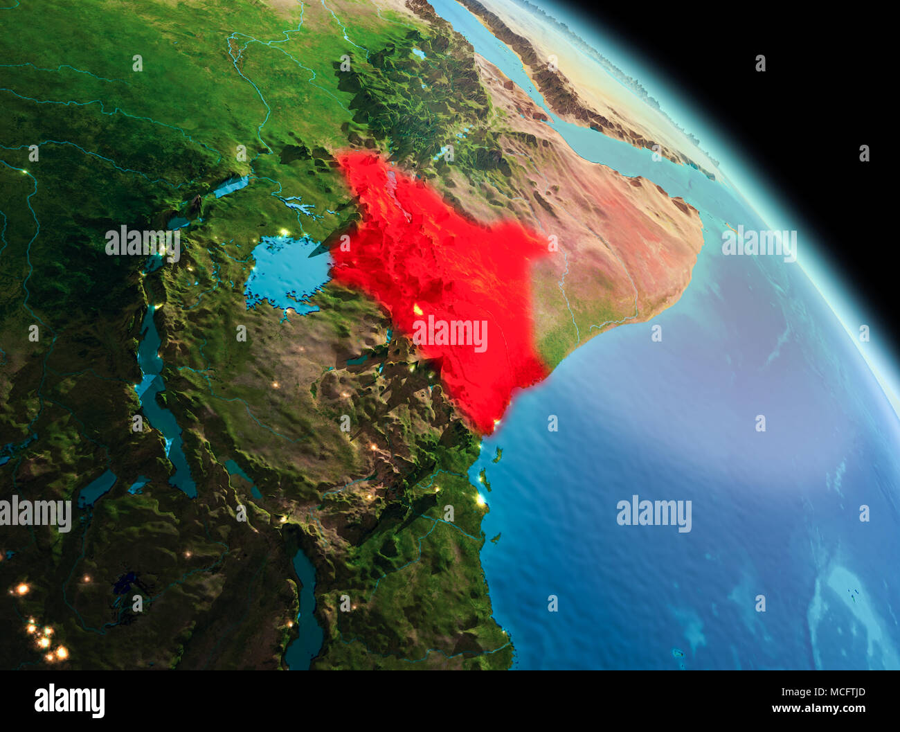 Map Of Africa Kenya Highlighted Hi Res Stock Photography And Images Alamy Satellite Morning View Of Kenya Highlighted In Red On Planet Earth 3d Illustration Elements Of This Image Furnished By Nasa MCFTJD 