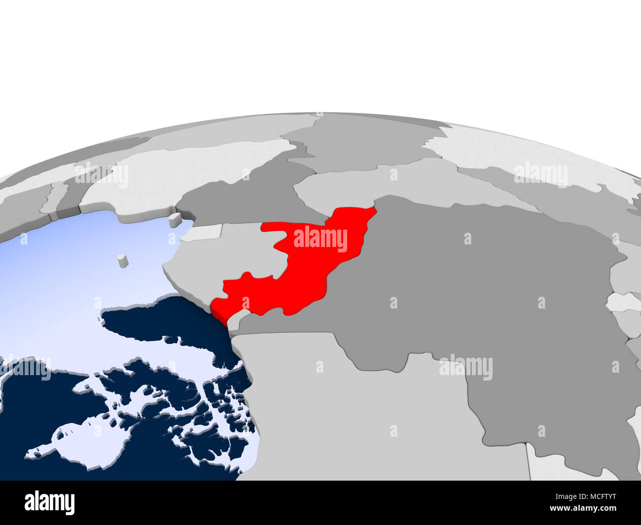 Democratic Republic of Congo highlighted in red on political globe with ...