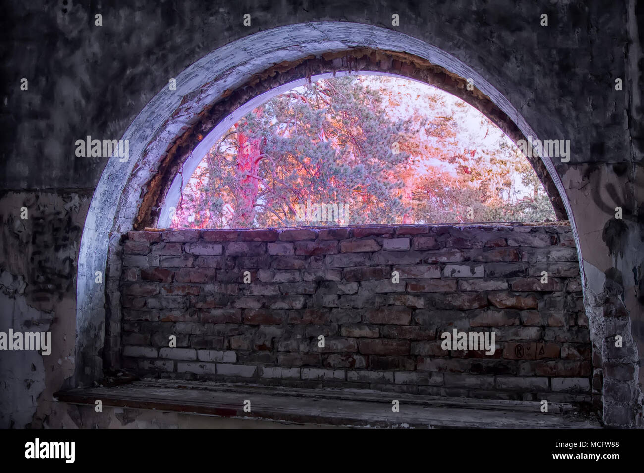Abandoned people home (terrible interior). Attractiveness and awfulness of abandoned buildings (ghost town, forsaken house) for urban culture and succ Stock Photo