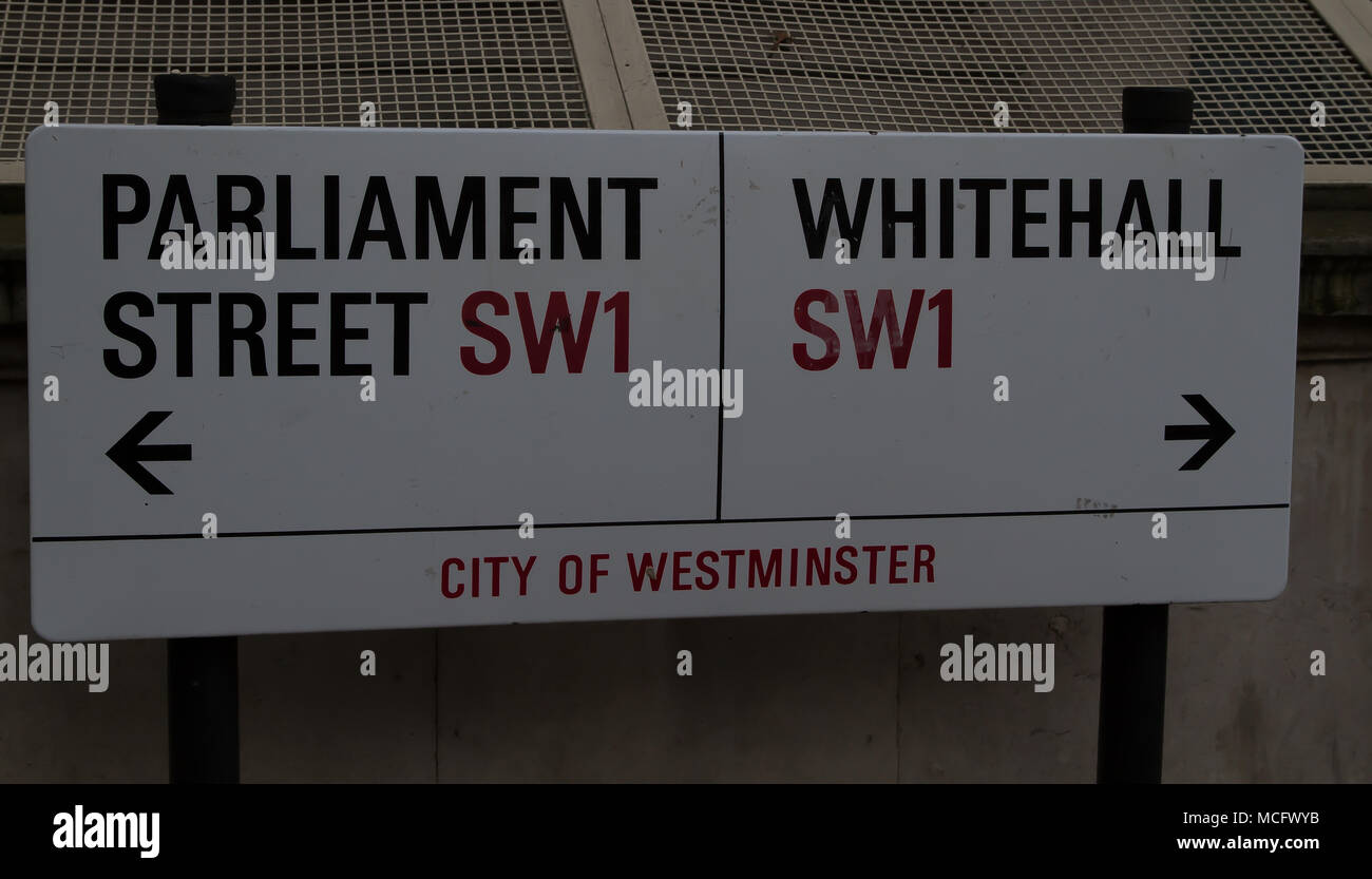 Parliament street sw1 city of westminster road sign hi-res stock ...