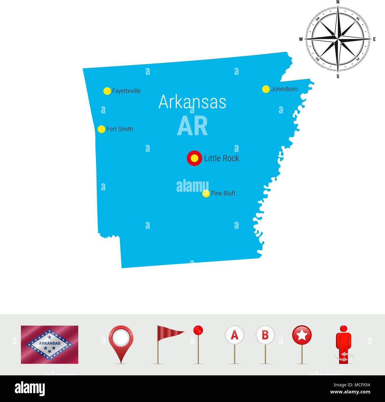 Arkansas Vector Map Isolated on White Background. High Detailed