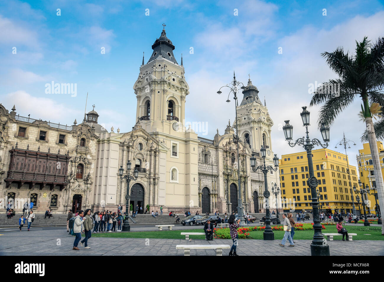 Lima / Peru - 07.18.2017: View at the Colonial Cathedral Basilica of St. John Stock Photo