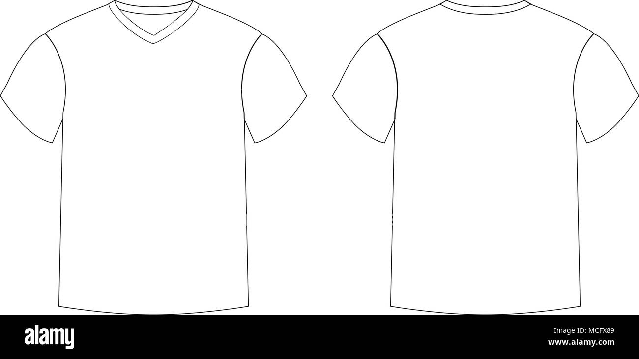 Outline countur silhouette of men's t-shirt template v-neck front and back  side views. Vector of male t-shirt wearing illustration isolated on white b  Stock Vector Image & Art - Alamy