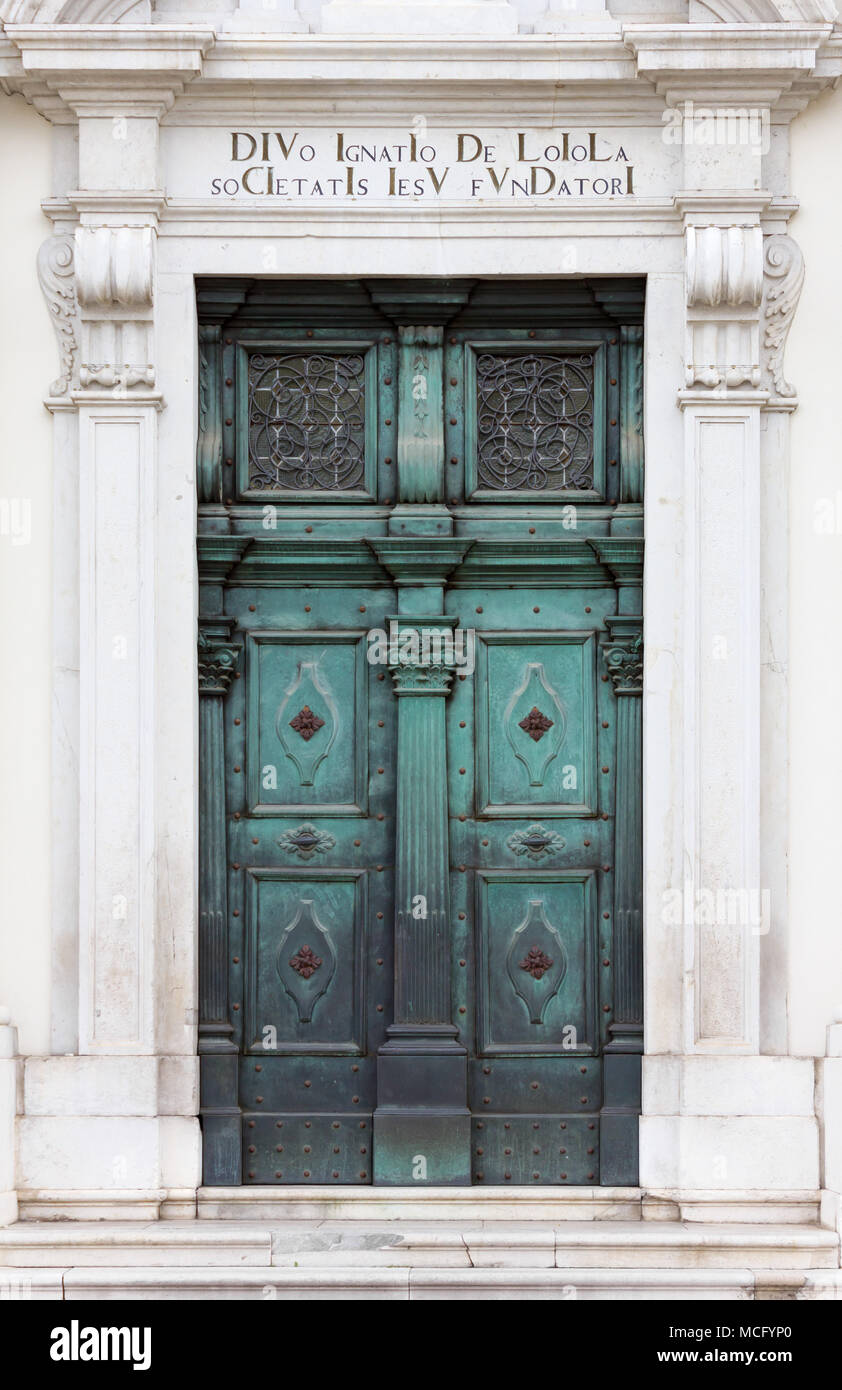 Entrance of the baroque church of Sant'Ignazio in Gorizia, Italy Stock Photo