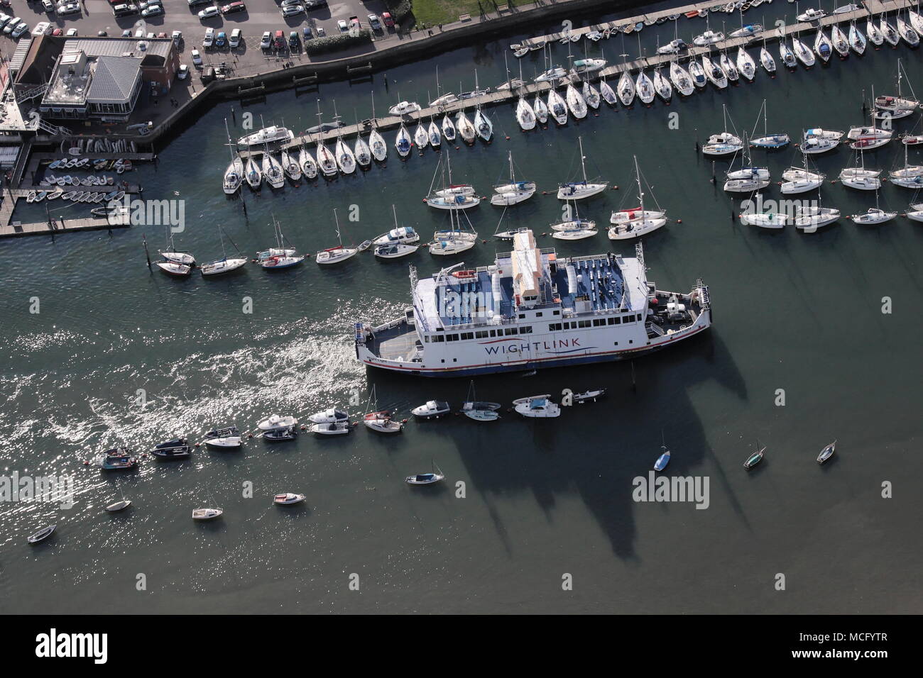 Aerial view Isle Wight Ferry Lymington Hampshire England Stock Photo