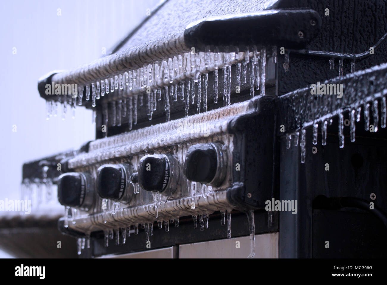 Montreal,Canada,16,April,2018.BBQ controls covered with ice and sleet. Credit:Mario Beauregard/17�Թ����� Live News Stock Photo