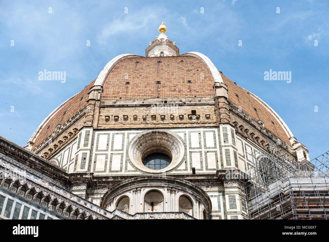 Detail of Florence Duomo Cathedral. Basilica di Santa Maria del Fiore or Basilica of Saint Mary of the Flower in Florence, Italy. Stock Photo