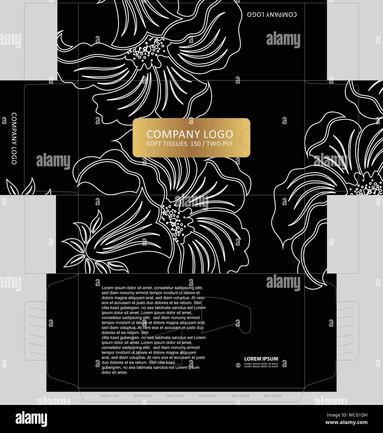 Outline Flourished Flower On Dark Black Background Tissue Box Template Concept Template For Business Purpose Place Your Text And Logos And Ready To Stock Vector Image Art Alamy