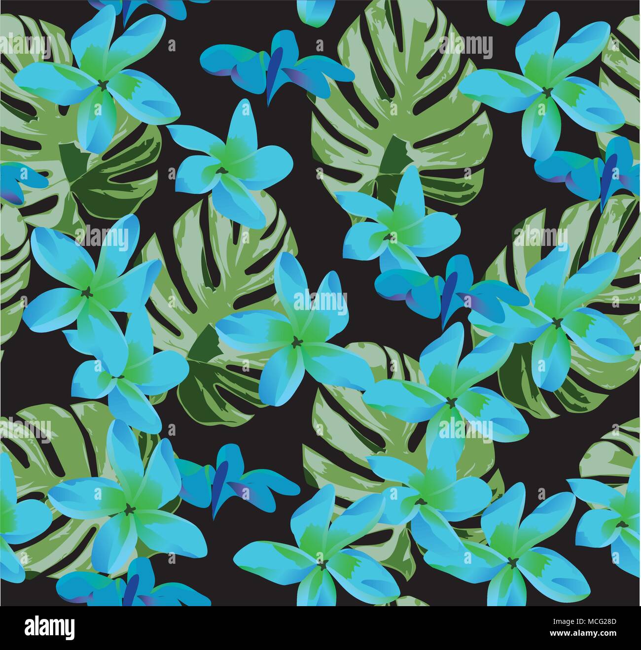 vector illustration of seamless tropical flowers and leaves background ...