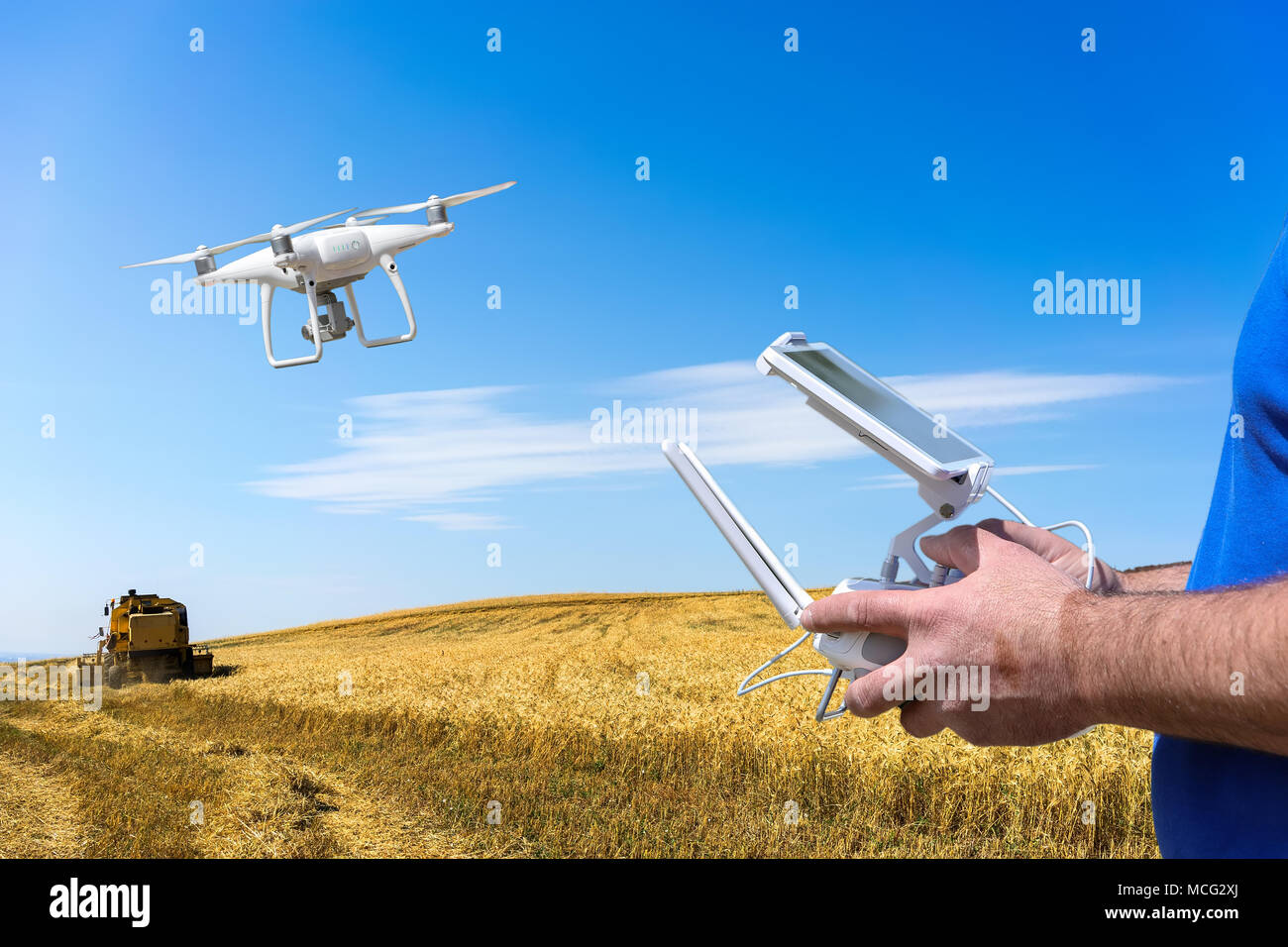 Controlling a remote helicopter drone. Drone flight remote controller