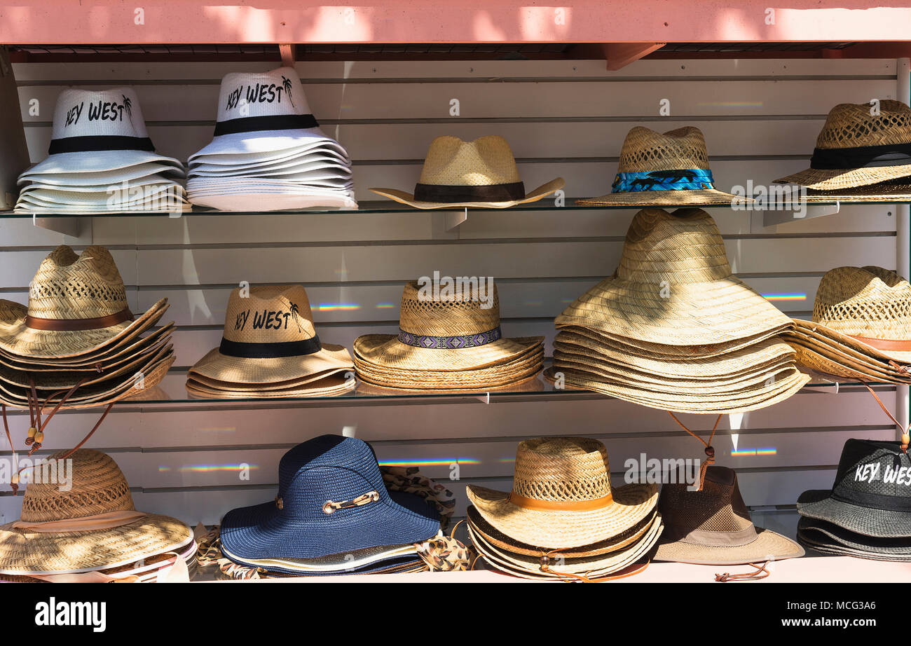 Souvenir hats for sale in Key West, Florida. Stock Photo