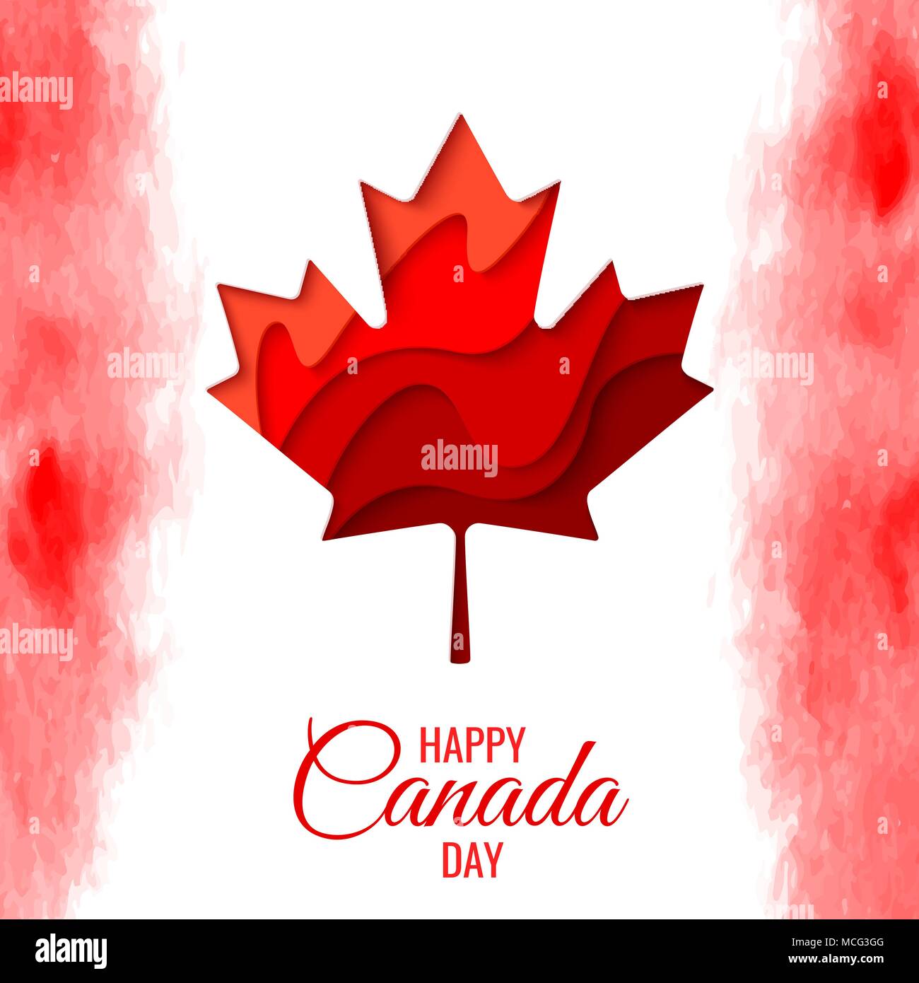 Happy Canada Day vector holiday poster with red paper cut canada maple ...