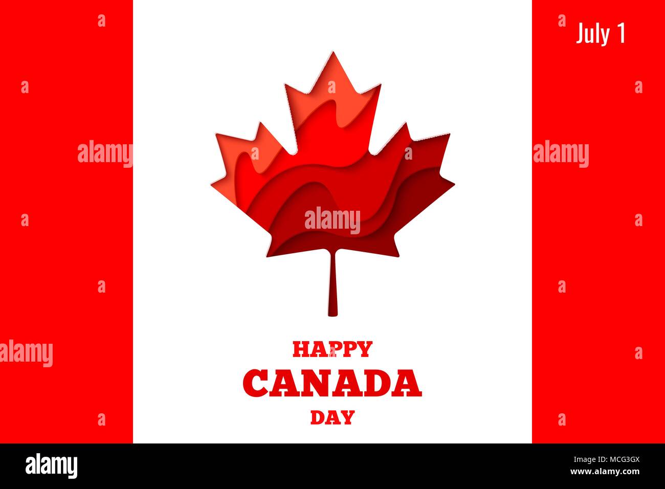 Happy Canada Day vector holiday poster with red paper cut canada maple ...