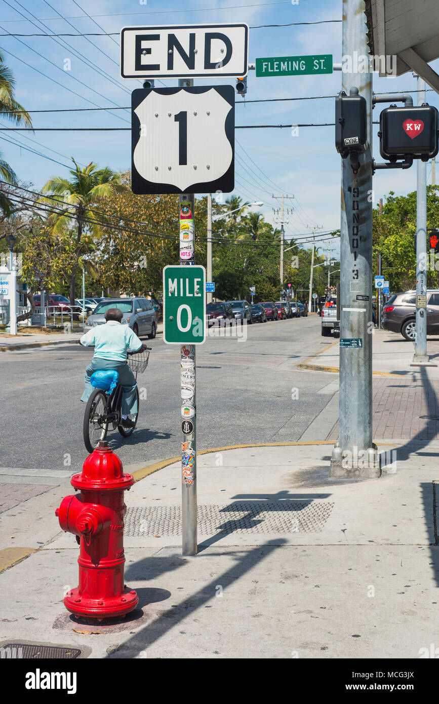 The end of Highway 1 in Key West, Florida. Stock Photo