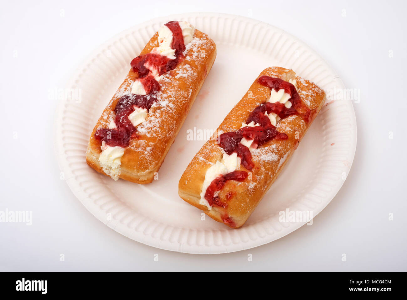Waitrose fresh cream and strawberry doughnuts Stock Photo Alamy