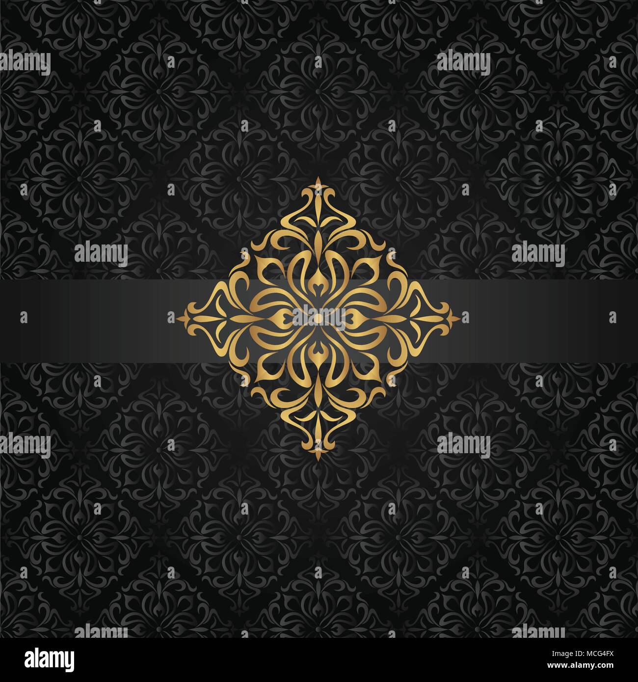 Abstract dark seamless pattern with golden element, vector illustration Stock Vector