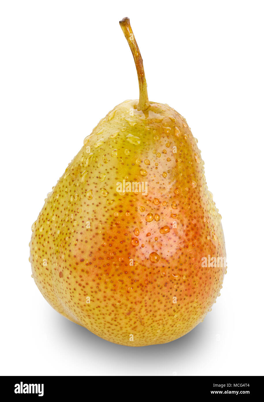 Pear with drops of water isolated on white background, clipping path