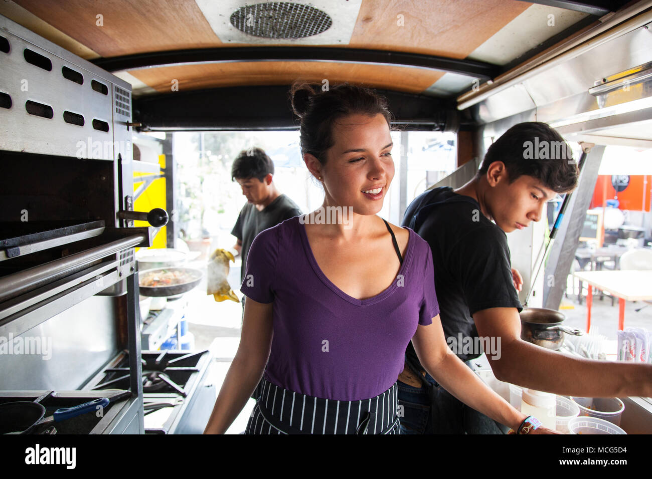 Adria Montaño Chef Cooking In Her Foodtruck Don Ramen