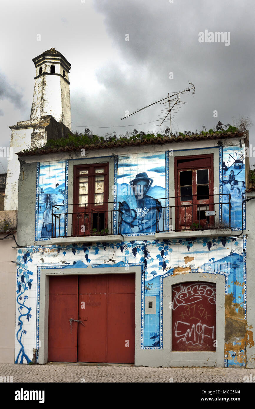 Panel with azulejos tile work Setubal, Port, Harbor, Fish Market