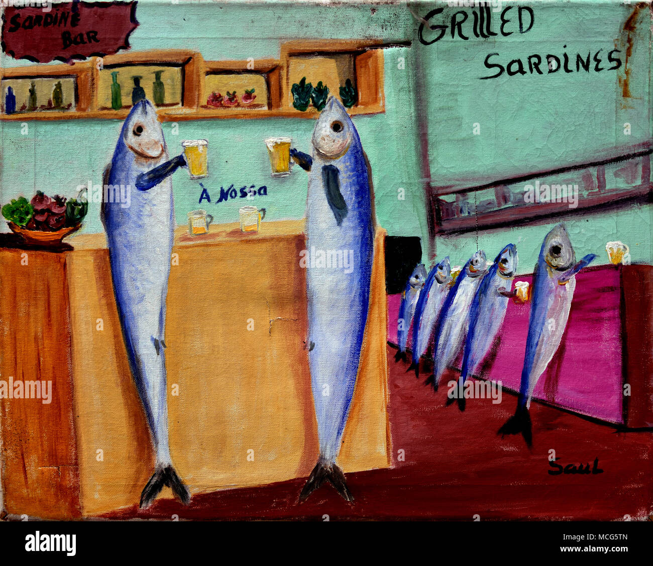 Grilled Sardines Sardine Bar, Lisbon Lisboa, Portugal Portuguese.( sardine sardines Stock