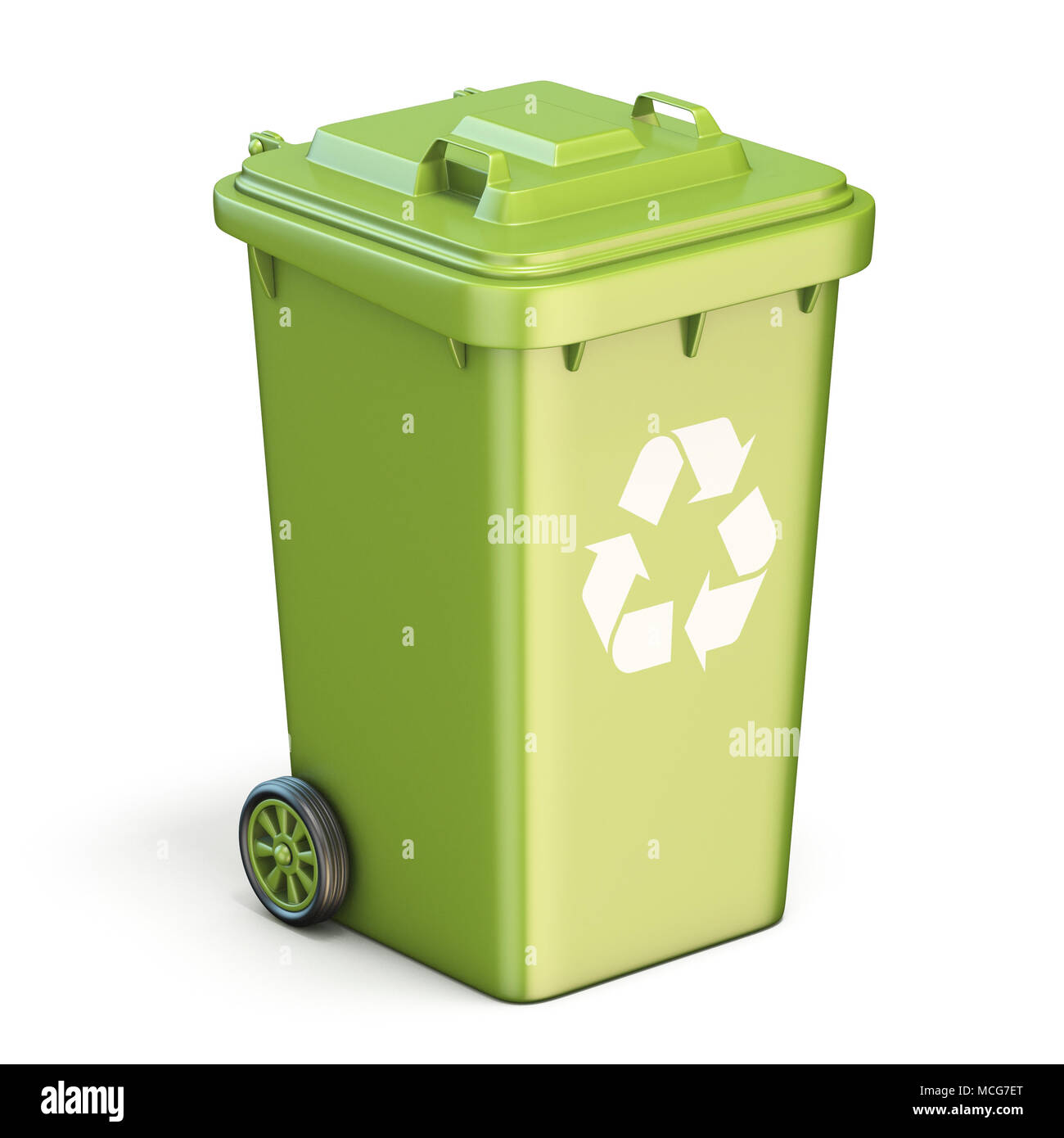 Green plastic recycle bin closed 3D render illustration isolated on ...