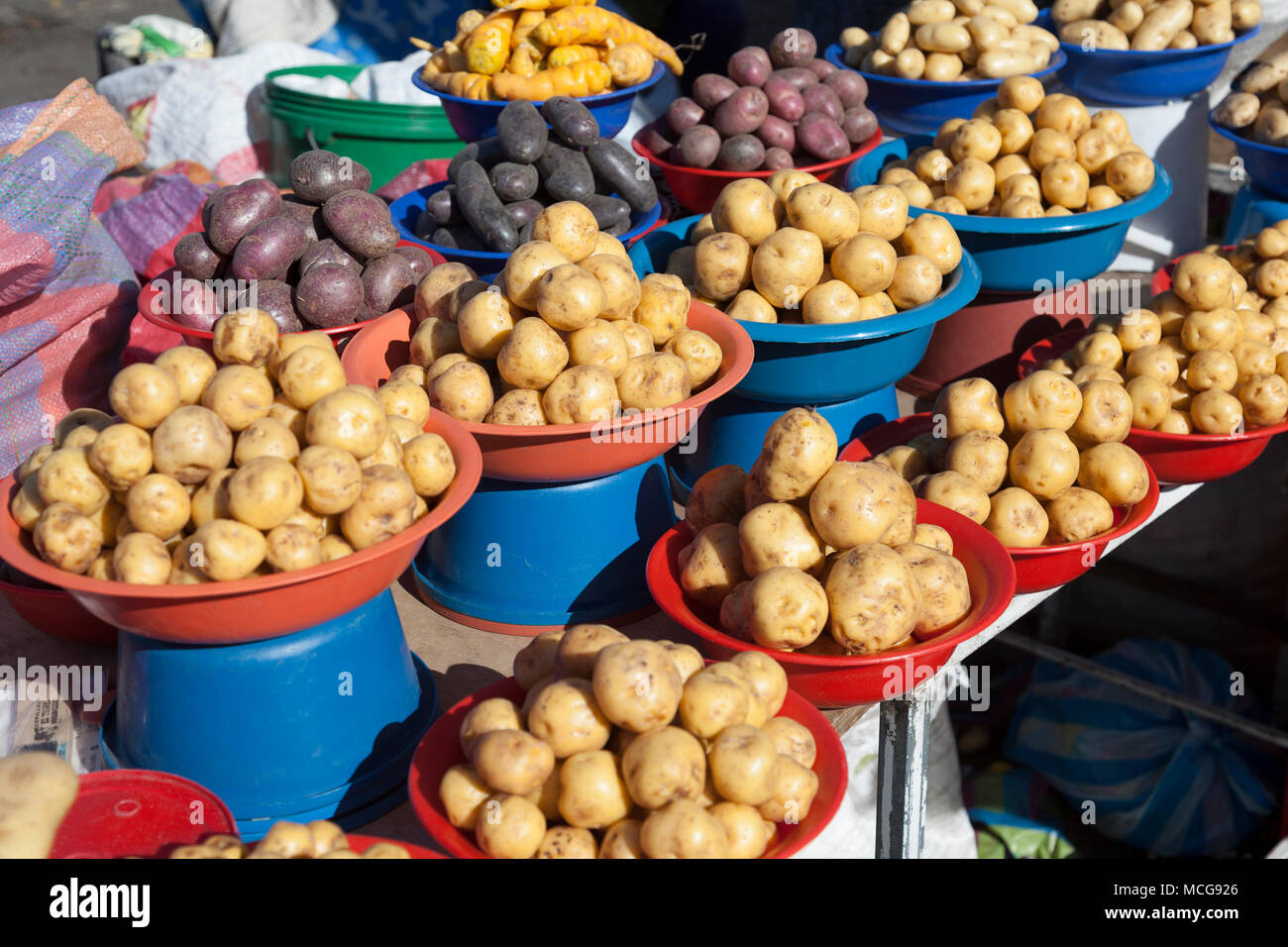 portion of potato in the Andean market, Ecuador Stock Photo Alamy