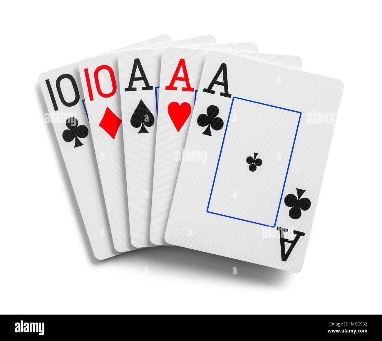 Full House Playing Cards Isolated on White Background. Stock Photo