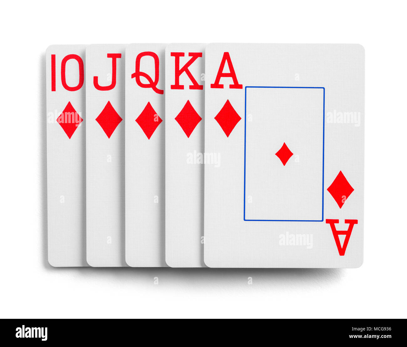 Royal Flush Palying Cards Isolated on White Background. Stock Photo