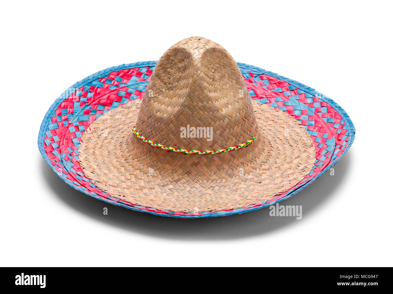 Grass Woven Sombrero Hat Isolated on White Background. Stock Photo