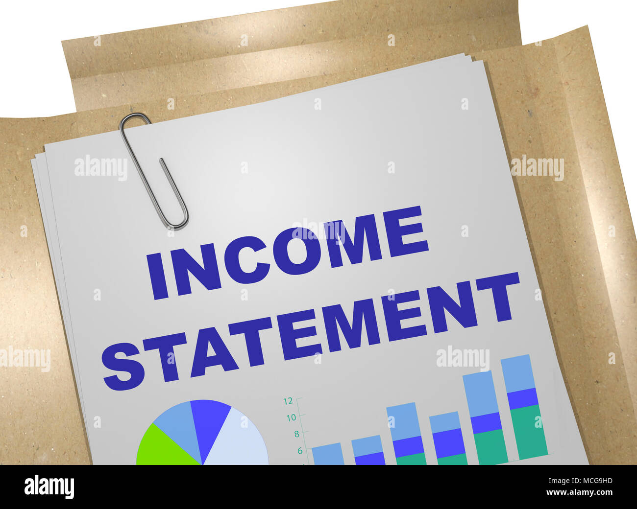3D illustration of INCOME STATEMENT title on business document Stock Photo