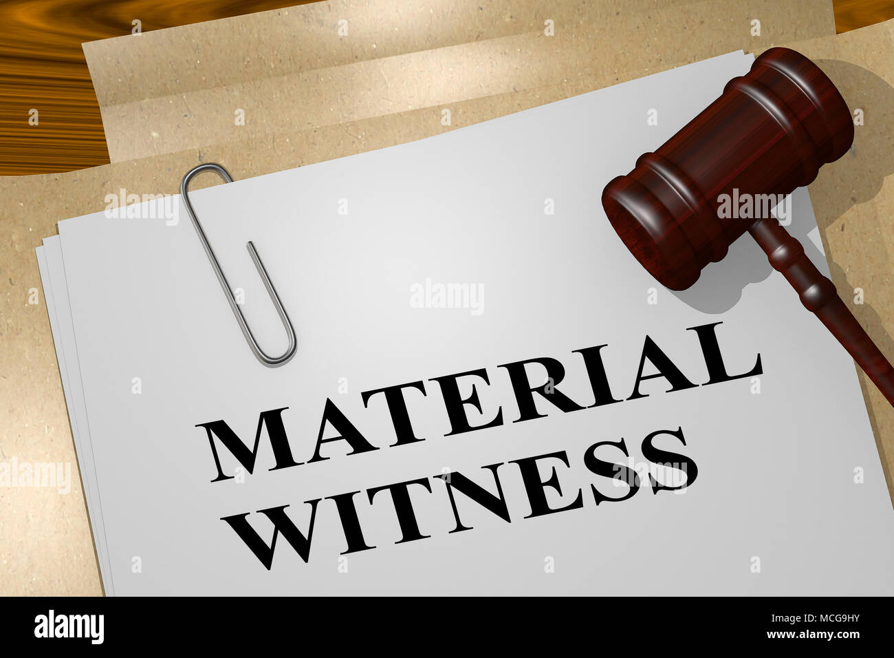 3D illustration of MATERIAL WITNESS title on legal document Stock Photo ...