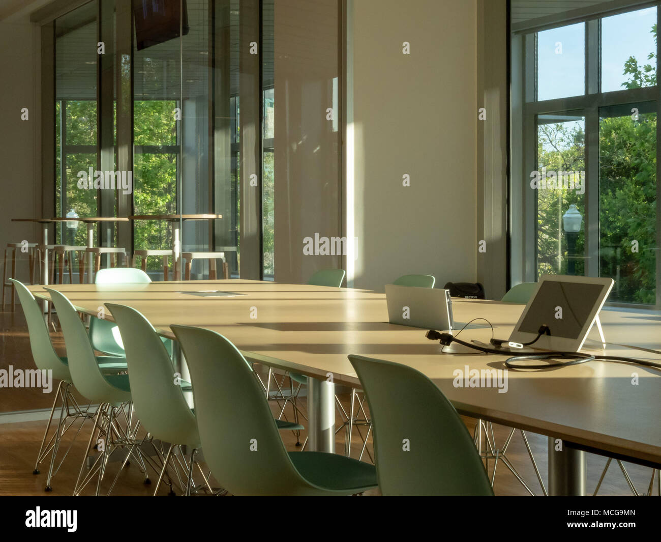 Modern office meeting room. With a view outdoors and advanced conferencing options Stock Photo