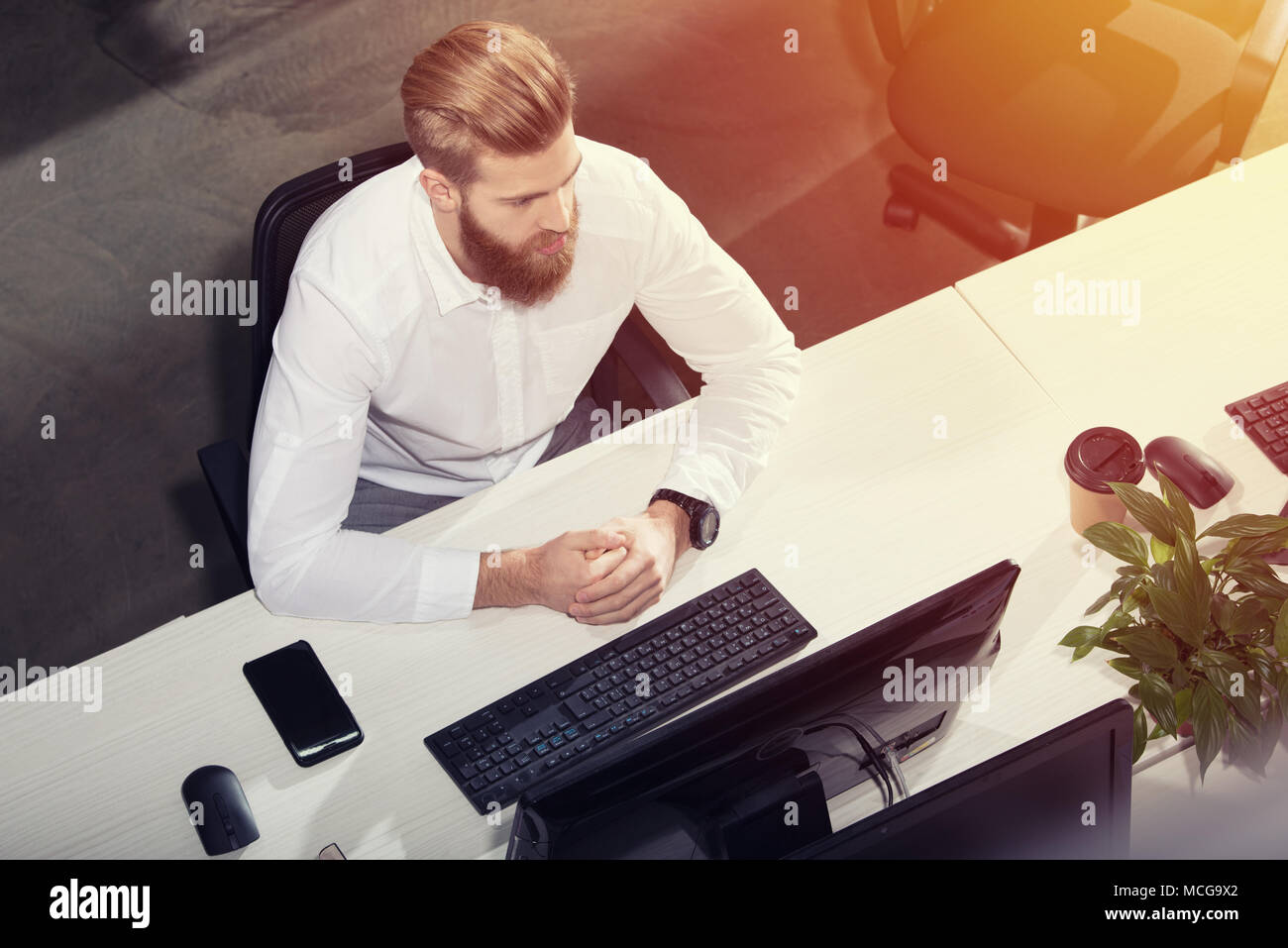 Businessman in office connected on internet network. concept of startup company Stock Photo