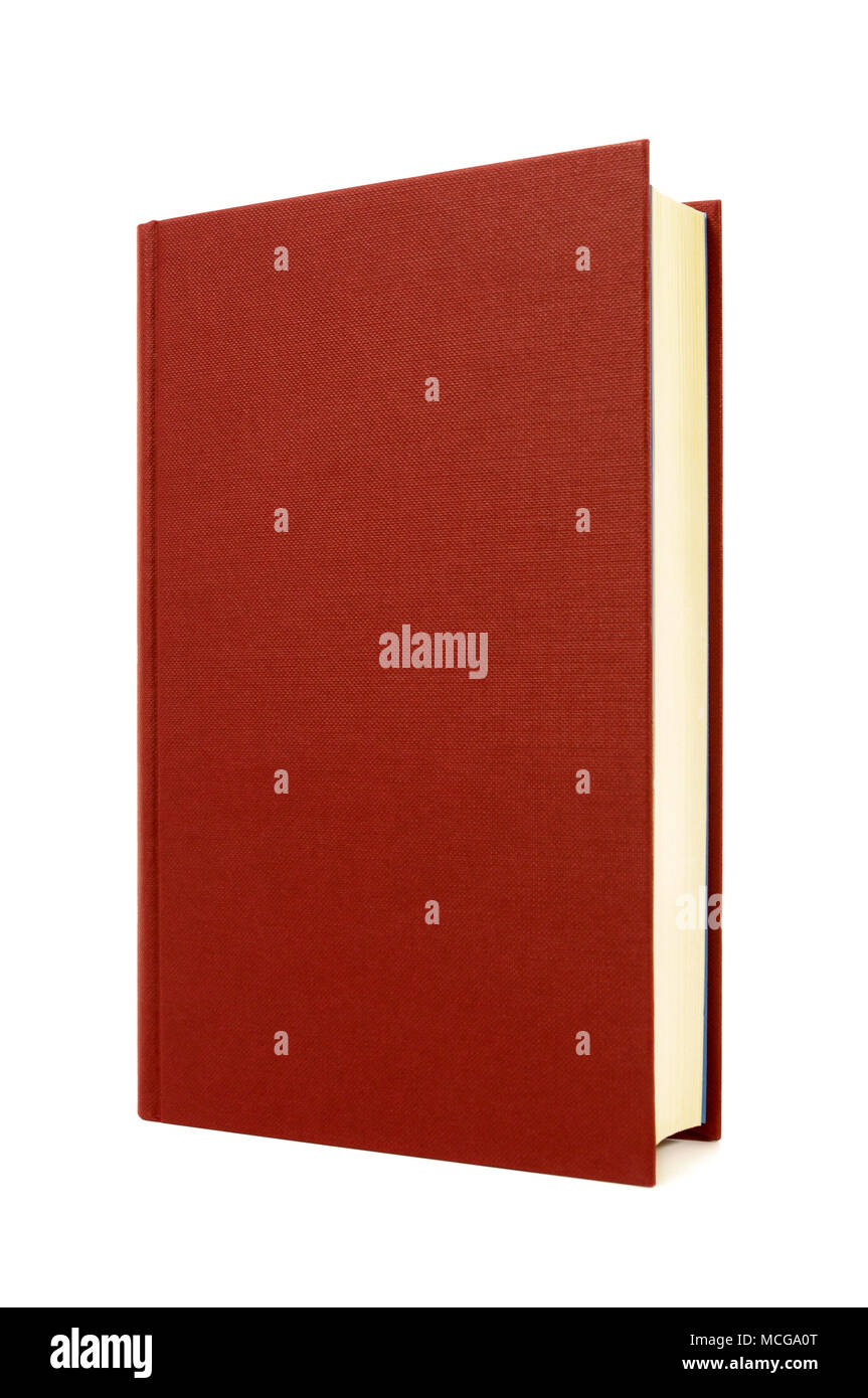 Red hardcover book front cover upright vertical isolated on white Stock Photo