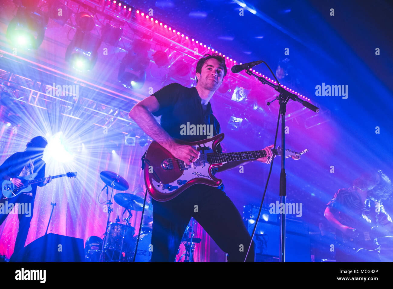 April 13, 2018 - Justin Hayward-Young of the English indie rock band, The Vaccines, performing at the Sheffield O2 Academy, 2018 Credit: Myles Wright/ZUMA Wire/Alamy Live News Stock Photo