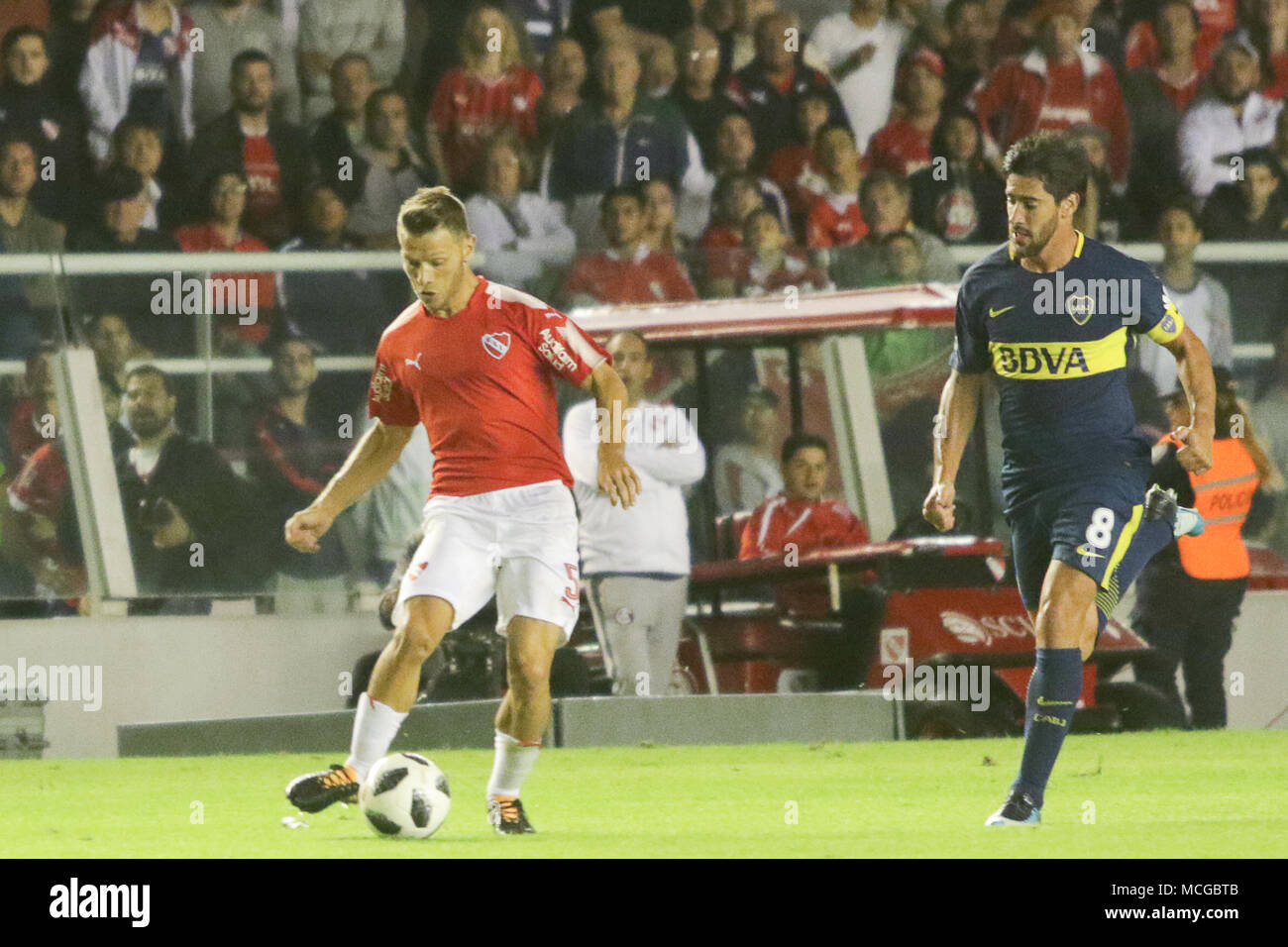 BUENOS AIRES, 15.04.2018: Nicolas Domingo of Independiente during the match for Superliga Argentina between Independiente and Boca Jrs on Libertadores de América Stadium, Argentina. (Photo: Néstor J. Beremblum / Alamy News) Stock Photo