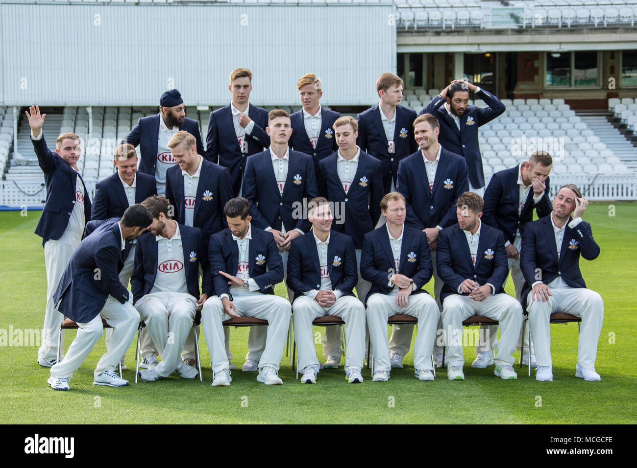 London, UK. 16th Apr, 2018. The Squad of Surrey County Cricket Club