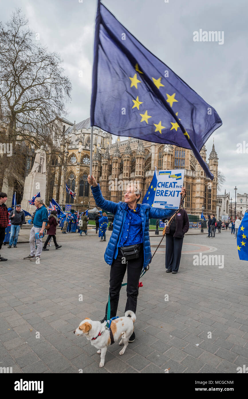 London, UK. 16th Apr, 2018. SODEM Pro EU and anti brexit protesters gather outside parliament as the MP's come back from their Easter break and the Lords prepare to debate the issue. Credit: Guy Bell/Alamy Live News Stock Photo