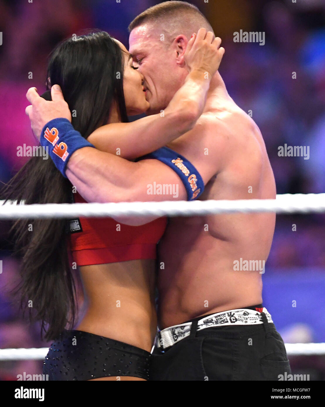 ***FILE PHOTO*** JOHN CENA AND NIKKI BELLA END ENGAGEMENT AND SPLIT ORLANDO, FL - APRIL 2: John Cena Proposes to Nikki Bella at WWE's WrestleMania 33 at the Camping World Stadium in Orlando, Florida on April 2, 2017. Credit: George Napolitano/MediaPunch Stock Photo