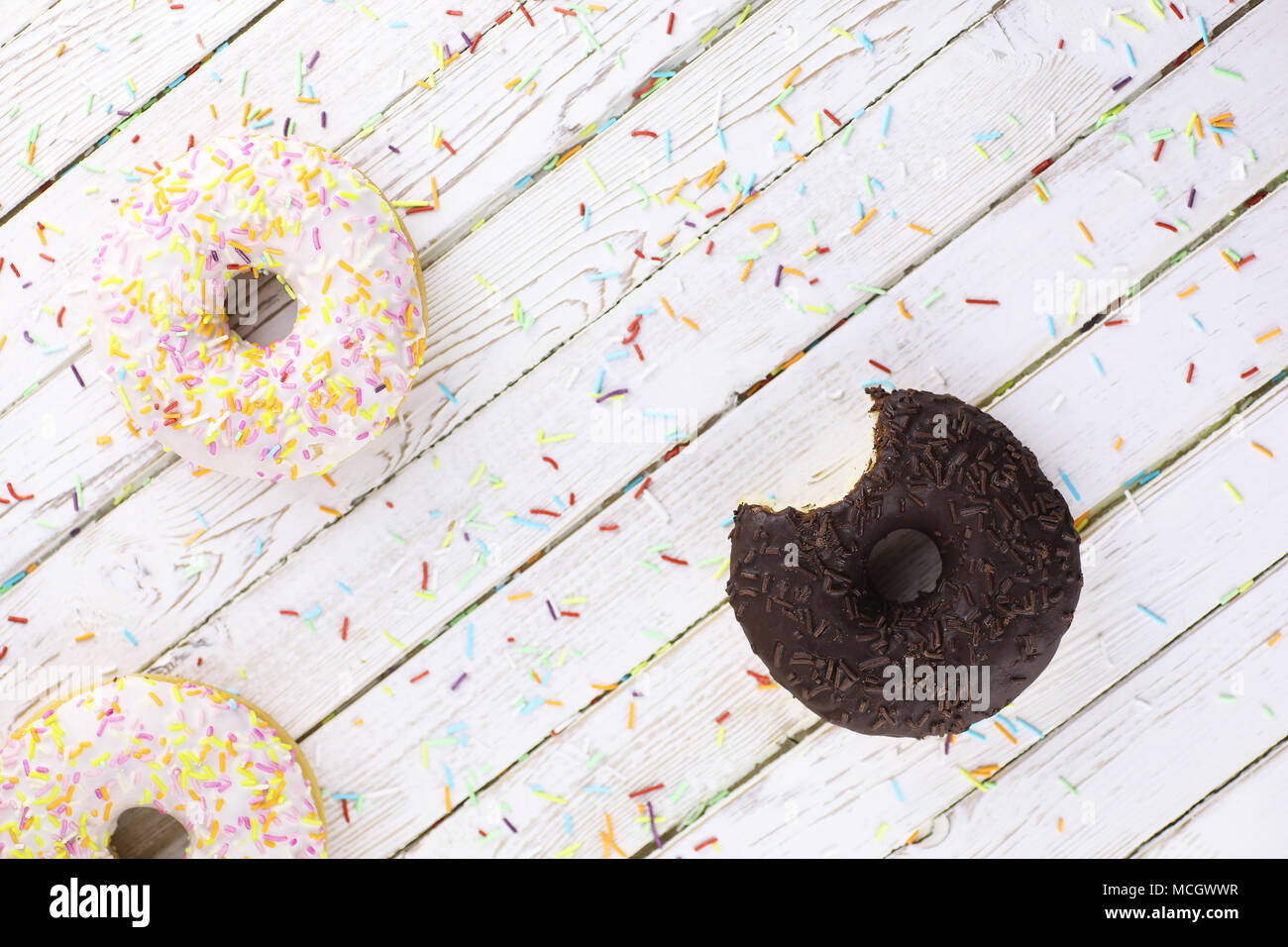 Chocolate Donut on a wooden white background Stock Photo - Alamy