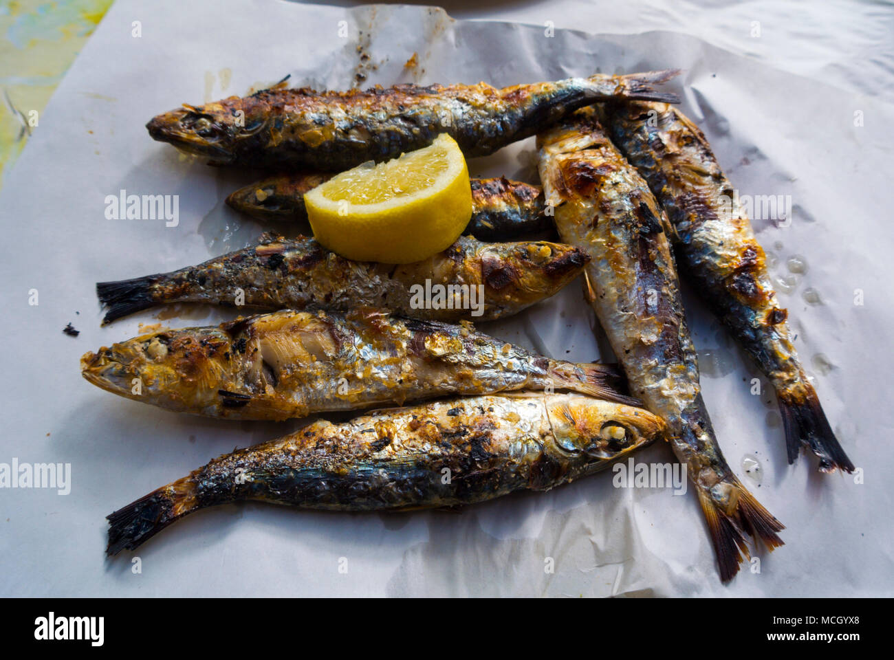 Grilled sardines, Marche Central, central market, Casablanca, Morocco