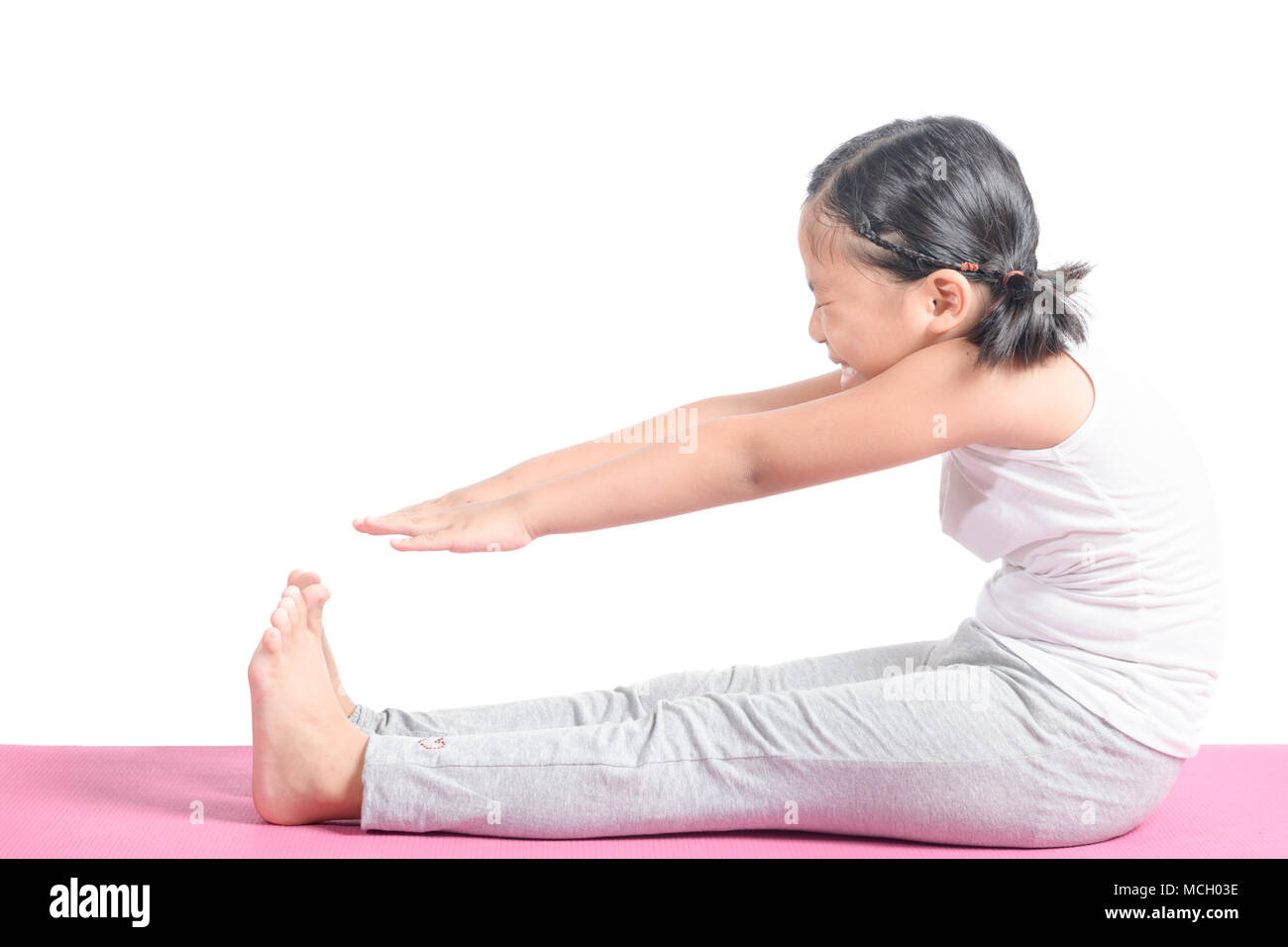 asian girl doing workout to lose weight on yoga mat isolated over white ...