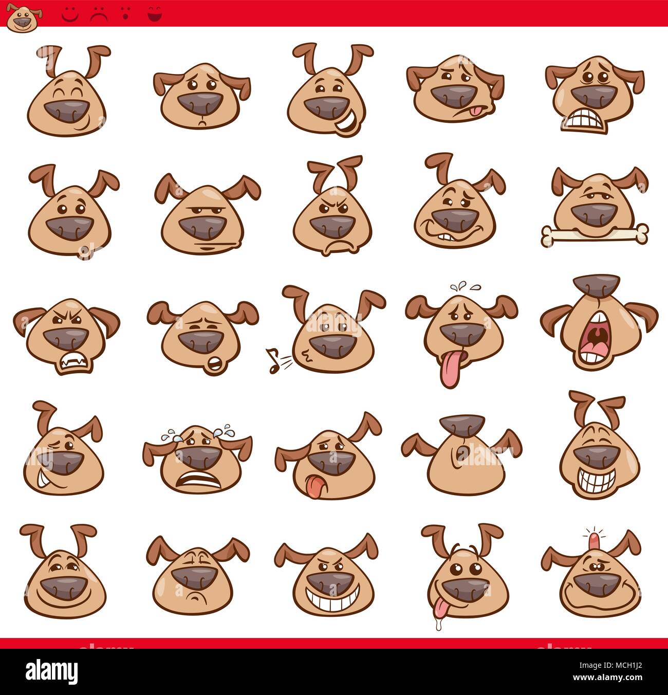 Cartoon Illustration of Funny Dogs Expressing Emotions or Emoji Icons Set Stock Vector