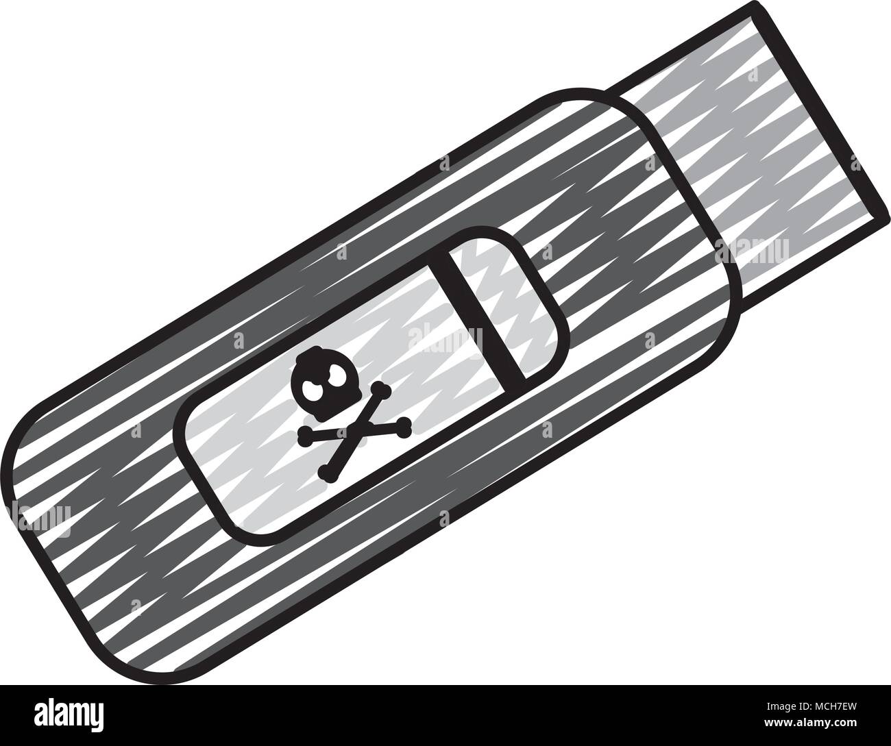 doodle memory usb technology with danger skull vector illustration Stock Vector